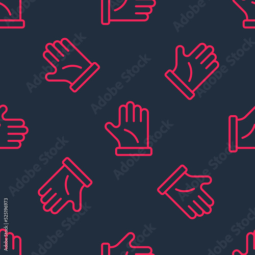 Red line Beekeeper glove icon isolated seamless pattern on black background. Vector