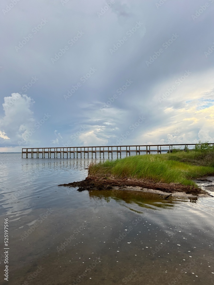Evening skies and bridge over the Choctawhstche Bay Florida 