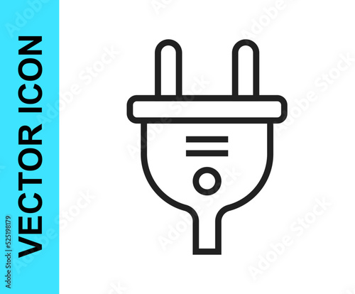 Black line Electric plug icon isolated on white background. Concept of connection and disconnection of the electricity. Vector