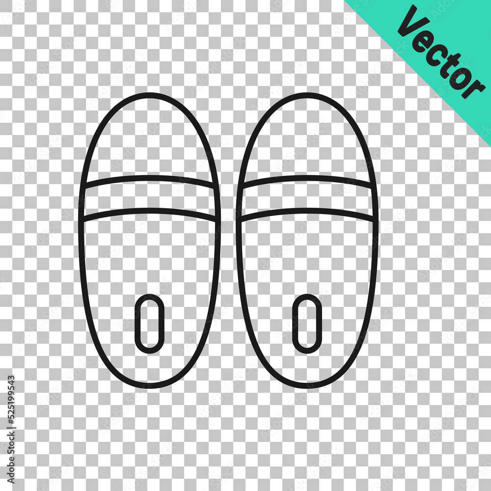 Black line Slippers icon isolated on transparent background. Flip flops sign. Vector Black line Slippers icon isolated on transparent background. Flip flops sign. Vector
