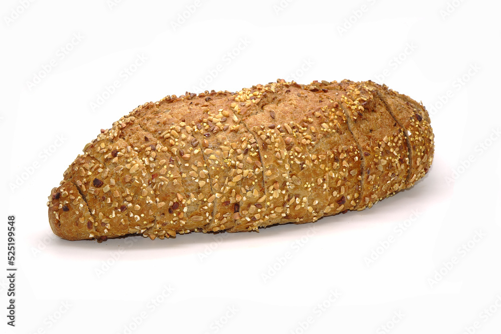 Gluten free bread isolated on white background. Sliced multi grains gluten free bun