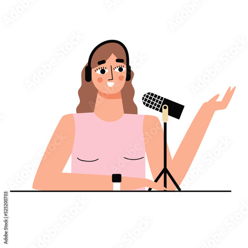 Mbti concept. Polemicist character. Woman records podcasts. Flat vector illustration