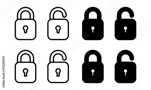 Lock icon collection. Locked and unlocked black concept.