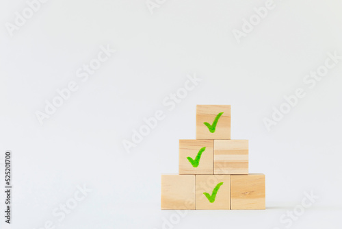 wooden block with check mark on white background