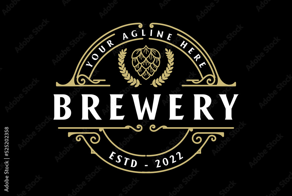 Vintage Retro Hops Flower Badge Emblem Label for Brewing Brewery Logo Design