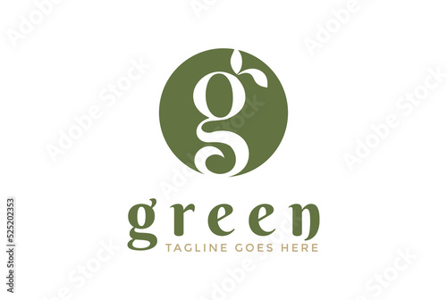 Simple Minimalist Initial Letter G for Green Leaf Plant Tree or Spa Yoga Wellness Herb Cosmetics Logo Design