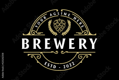 Vintage Retro Hops Flower Badge Emblem Label for Brewing Brewery Logo Design