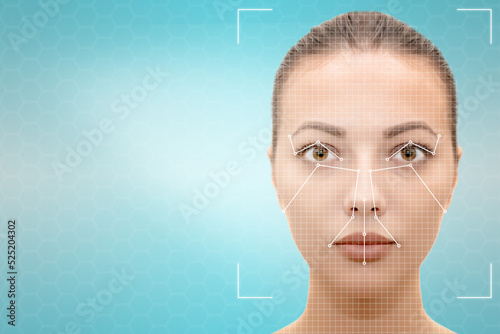 Authentication by facial recognition concept. Biometric security system. photo