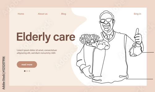 Programs for Seniors Landing Page Template. Elderly Health Care. Elderly care. Cartoon People Vector Illustration.