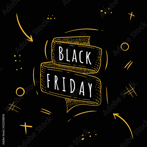 Black Friday Sale Hand Drawn Banner Ribbon