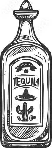 Tequila isolated cactus spirit drink, sombrero hat