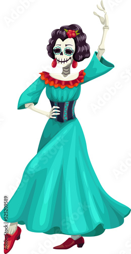 Mexican woman dancer with catrina calavera skull