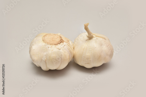 Closeup Garlic clove and bulb isolated on white background.