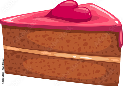 Yummy piece of cake topped by heart isolated