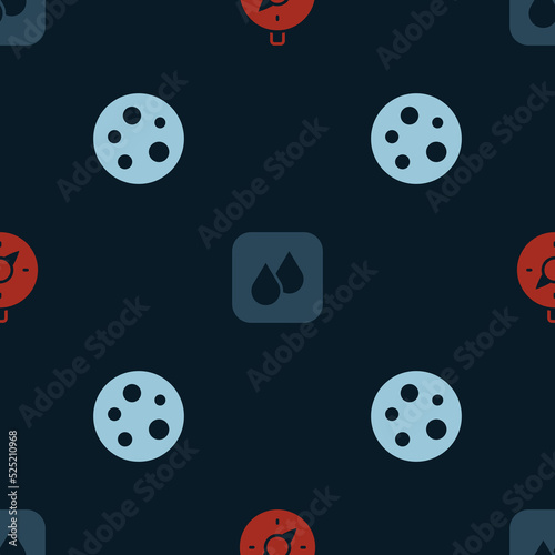 Set Compass, Water drop and Moon on seamless pattern. Vector