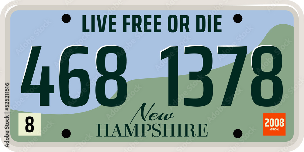 Vehicle license plate of New Hampshire state, USA - obrazy, fototapety, plakaty 