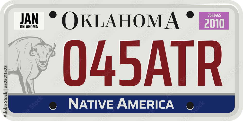 Car registration license Oklahoma state isolated