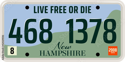 Vehicle license plate of New Hampshire state, USA