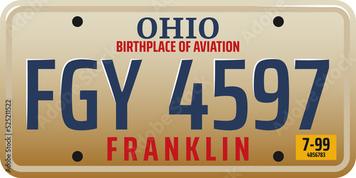 Vehicle registration license Ohio state, car plate