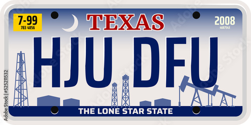 Vehicle number plate of Texas state, car license