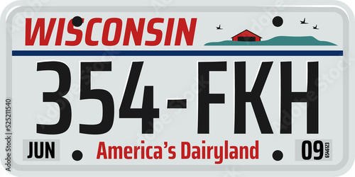 USA Wisconsin state isolated car registration sign photo