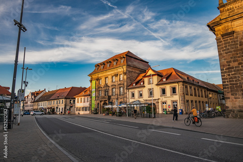 A city square in the evening 
