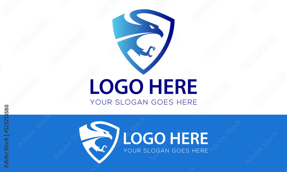 Blue Color Badge Bird Falcon Shield Logo Design Blue Color Badge Bird Falcon Shield Logo Design