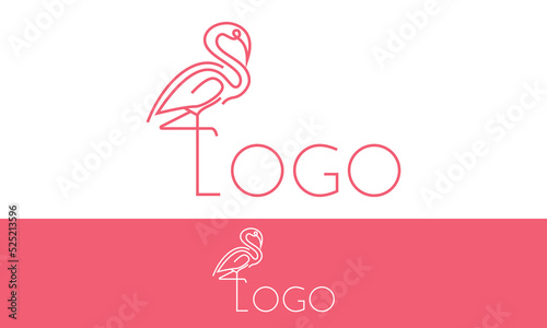 Pink Color Line Art Flamingo Logo Design