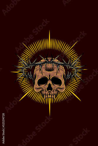 Skull with barbed wire vector illustration