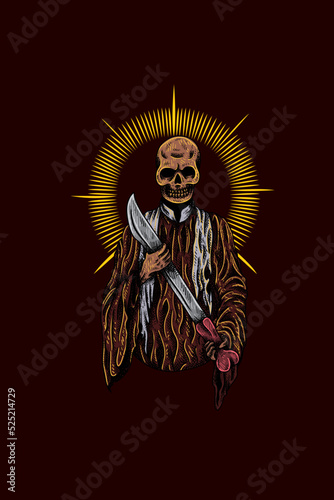 Skull with machete vector illustration