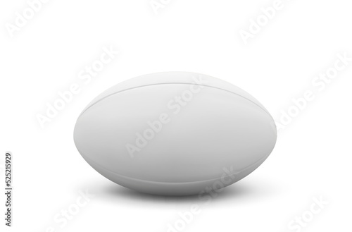 Realistic rugby ball, sports accessory. Vector equipment for playing american game. Isolated white leather ball lying on floor, 3d sport ball object mockup photo