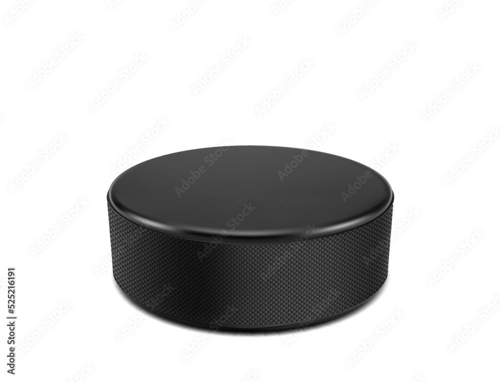 Realistic ice hockey puck, isolated 3d vector black rubber puck. Sports