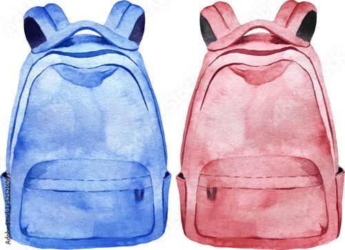 Watercolor red and blue school backpacks for boys and girls