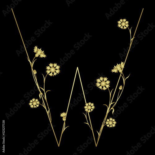 Принти на полотні Beautiful letter W with blooming branches of cornflower or knapweed plant (Centaurea)