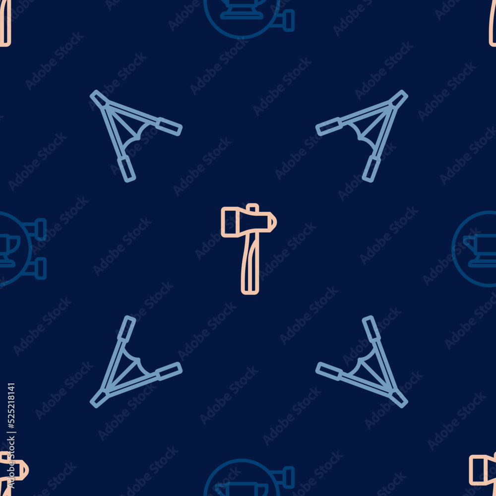 Set line Blacksmith anvil tool, Air blower bellows and Hammer on seamless pattern. Vector Set line Blacksmith anvil tool, Air blower bellows and Hammer on seamless pattern. Vector