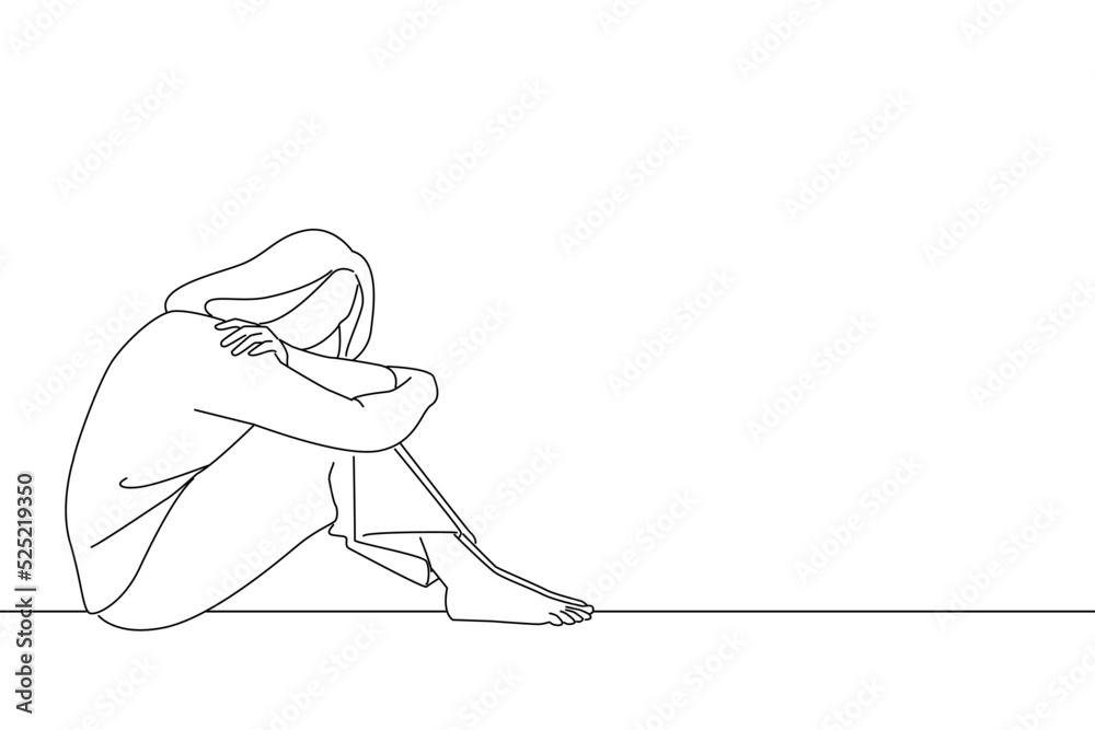 Illustration Of Sad Woman With Depression Sitting Alone On The Floor Illustration Of Sad Woman With Depression Sitting Alone On The Floor