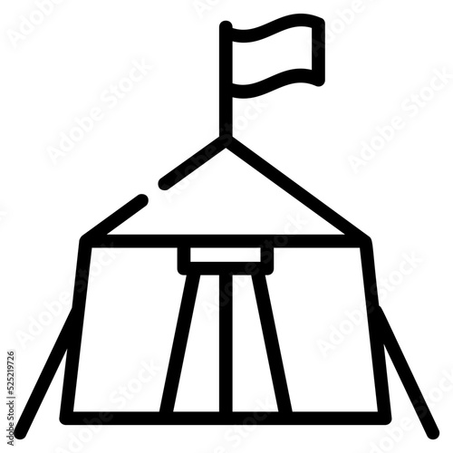 A military base camp used by army persons for accommodation during travel, line icon