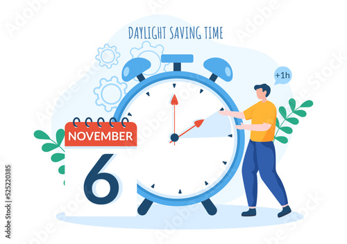 Daylight Savings Time Hand Drawn Flat Cartoon Illustration with Alarm Clock or Calendar from Summer to Spring Forward Design
