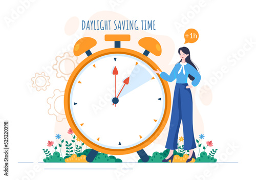 Daylight Savings Time Hand Drawn Flat Cartoon Illustration with Alarm Clock or Calendar from Summer to Spring Forward Design