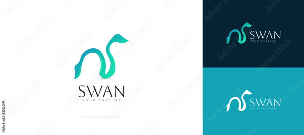 Fototapeta premium Beautiful Swan Logo Design in Blue and Green Gradient Style. Elegant Goose or Duck Logo Icon
