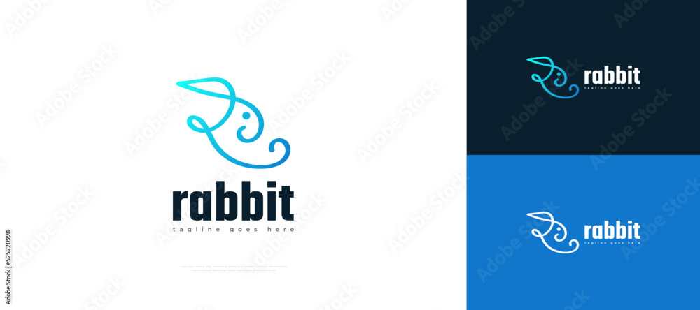 Simple and Minimalist Blue Rabbit Logo in Monoline Style. Cute Bunny Head Logo or Icon Simple and Minimalist Blue Rabbit Logo in Monoline Style. Cute Bunny Head Logo or Icon