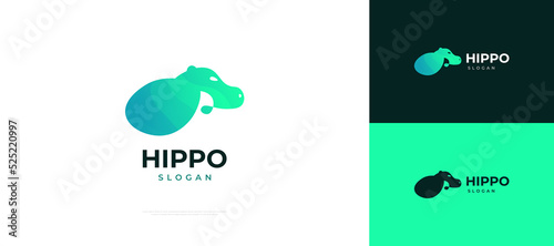 Hippo Logo Design in Green Gradient Style. Modern Hippopotamus Logo or Icon
