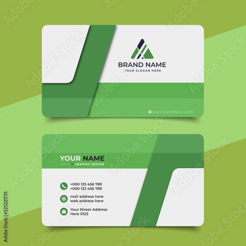 Green modern creative business card and name card horizontal simple clean template vector design