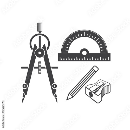 illustration of compass geometry and protractor, vector art.
