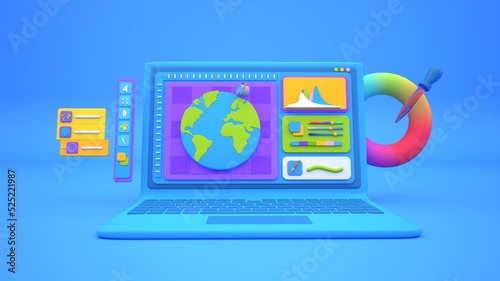 Photo editing software UI 3D Illustration on laptop computer