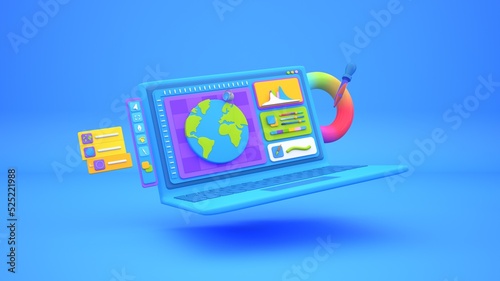 Photo editing software UI 3D Illustration on laptop computer