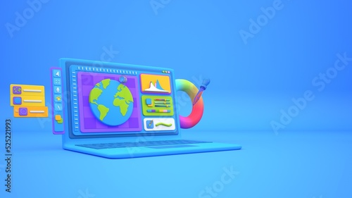Photo editing software UI 3D Illustration on laptop computer