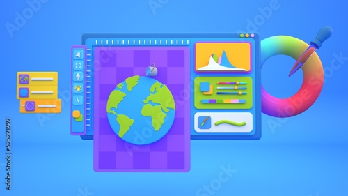 Photo editing software UI 3D Illustration 