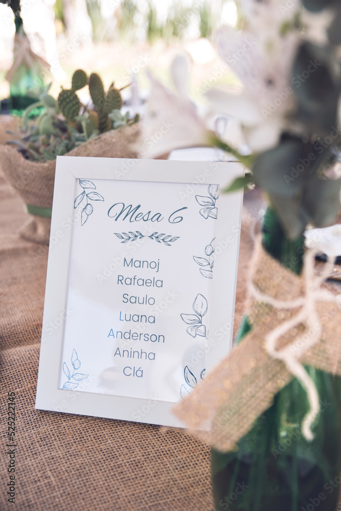 Decorative plate for buffet table with the names of the guests Stock Photo Adobe Stock