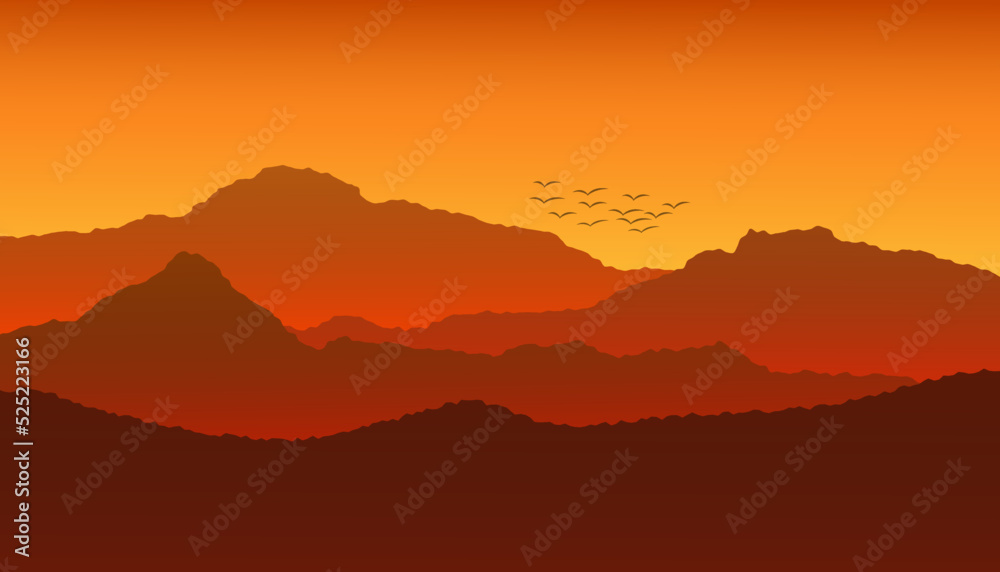 hill and mountain with red sunset sky for background landscape